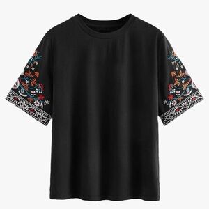 Black Blouse with Colorful Patterned Sleeves